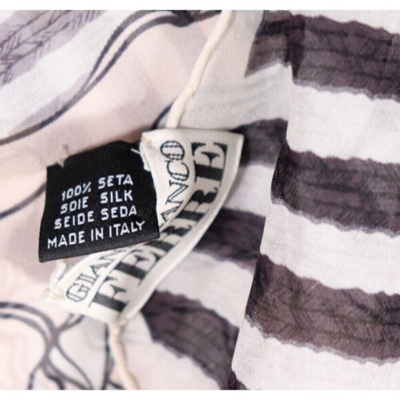 Gianfranco Ferre Unisex Large Black White Chevron Floral Silk Scarf 174 x 35 cm - Picture 4 of 5